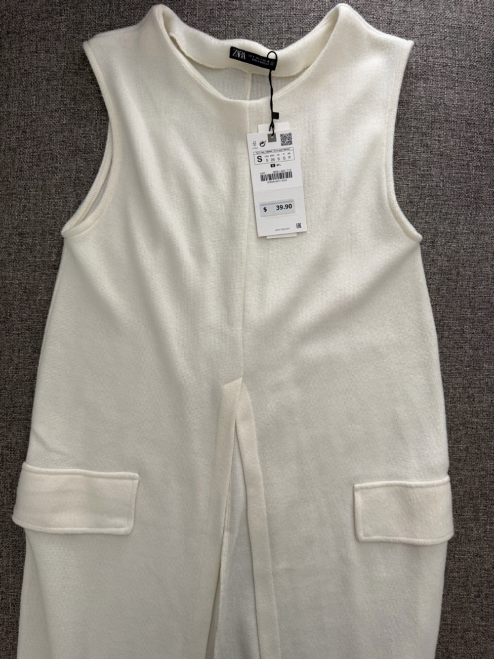 ZARA Sleeveless White Midi Split-Front Dress - Picture 7 of 8